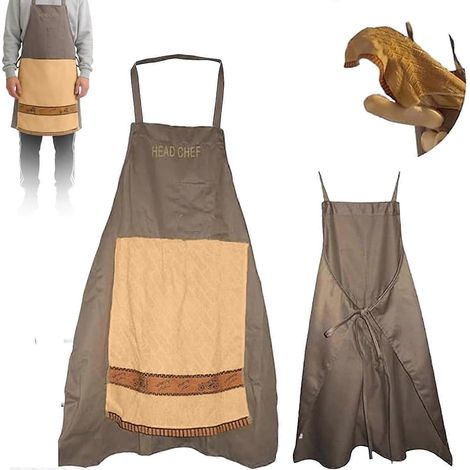 Tablier humoristique homme - Tablier chef cuisinier avec poche barbecue cadeau rigolo papa fête des pères marron (1/5)