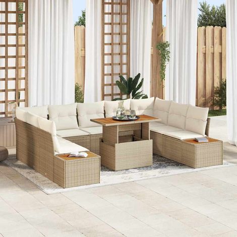 vidaXL Ensemble de salle à manger pour jardin 10 pcs Beige et crème (1/5)