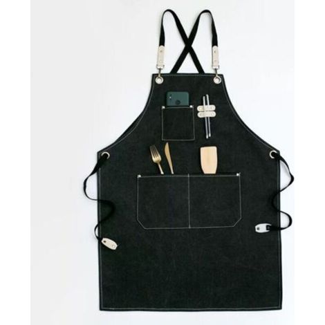 Grembiule da cowboy di alta qualità con tasche per barbieri, grembiule da lavoro multifunzionale in tela cerata impermeabile, per imbianchini, giardinieri, parrucchieri, donne e uomini, nero -Crezuo