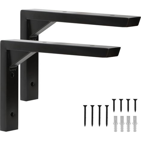 Lot de 2 Support Etagere Murale, Equerre Etagere Murale, équerre étagère, en Acier Inoxydable en forme de L avec Renfort Triangulaire, Design Creux, vis et Chevilles (15 cm) (1/5)