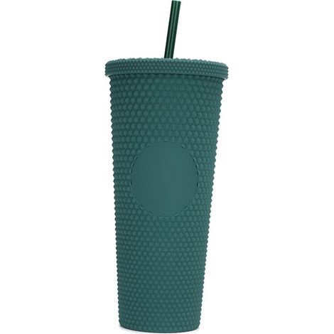 Großer 710-ml-Wasserbecher (24 oz), vollständig genoppter, matter, wiederverwendbarer Kunststoffbecher mit auslaufsicherem Deckel und großer Öffnung, inklusive Strohhalm. (1/5)