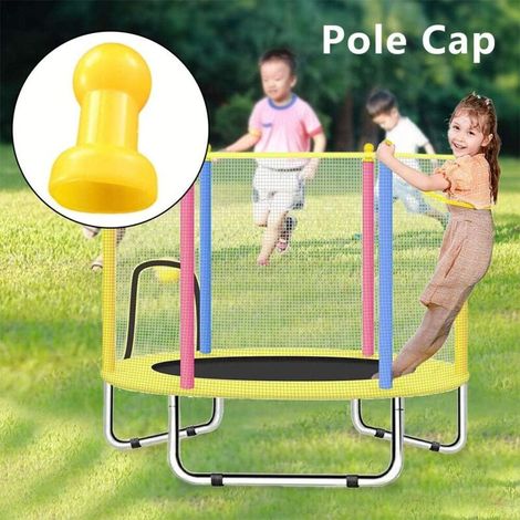 Tappi per pali del trampolino per bambini Gancio per rete superiore Palo del trampolino sagomato per trampolino in fibra di vetro metallo giallo 6 pezzi. (1/4)