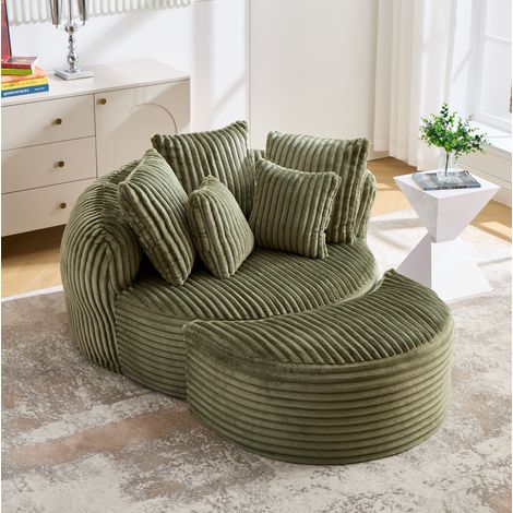 Fauteuil de lecture rond avec repose-pieds 168x123x63 cm en chenille émeraude REDOM (1/5)