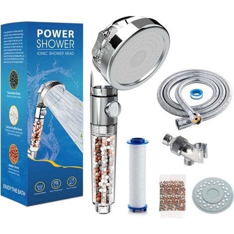Pommeau de douche haute pression avec filtre premium pour eau dure et chlore, adoucisseur d'eau avec 3 modes réglables (1/4)