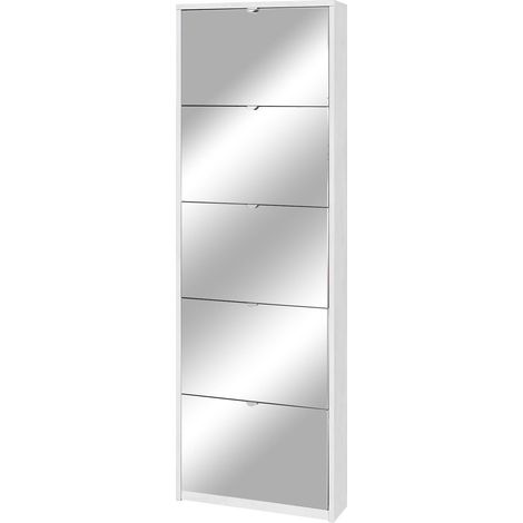 Scarpiera 5 Ante con Specchio 63x190x18 cm Ossido Bianco (1/3)