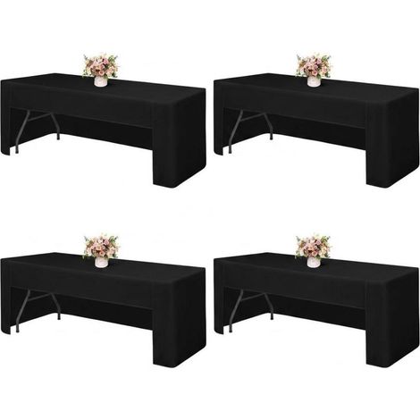 4er Set Tischdecke Schwarz für 180cm Rechtecktische, waschbar, 3-seitig offen