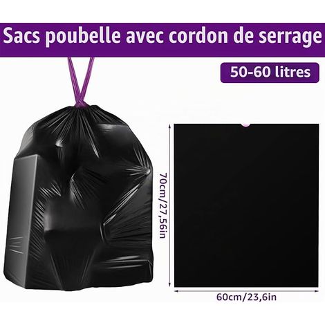 Bin Liners with Drawstring 50 L to 60 L Black HDPE (1/4)