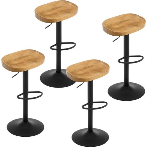 WOLTU Lot de 4 Tabouret de Bar, Chaise de Bar, Tabouret Haut en Bois, Cadre en Métal, Réglable en Hauteur, Pivotant à 360°, Chêne foncé (1/5)