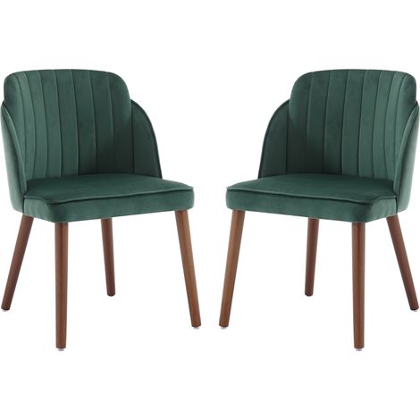 Juego de 2 Sillas de Comedor en Terciopelo Tapizadas Sillas de Cocina de Mediano Siglo con Patas de Madera para Comedor Sala de Estar, Verde, Wahson (1/5)