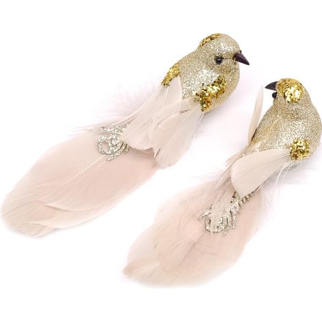 Lot de 2 Oiseaux Artificiels avec Plumes et Clips Figurines Décoratives Réalistes en Mousse et Plumes Mariage Fête Printanière