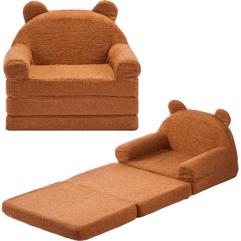 VEVOR Divano Pieghevole per Bambini, Sedia Pieghevole per Bambini a Forma di Orso con Braccioli, Spugna 28D, Trasformabile in Sdraio, Divano per Leggere Rilassarsi Giocare, M, Marrone (1/5)