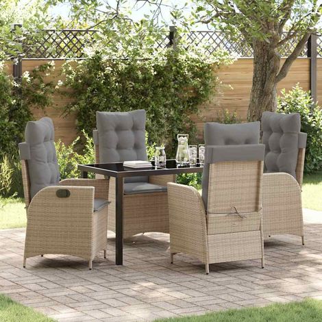 vidaXL Garten Essgruppe mit Kissen 5 pcs Beige Poly-Rattan (1/5)