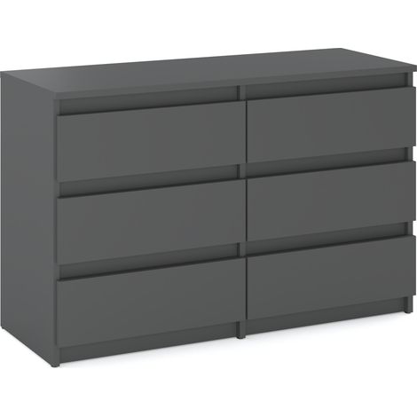 Cómoda para salón, mueble de TV, 100 cm, 6 cajones, gris mate.