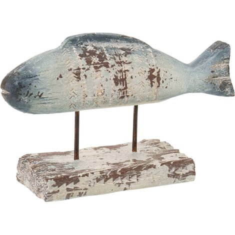 Poisson décoratif sur socle esprit bord de mer - bleu et blanc patiné (1/3)