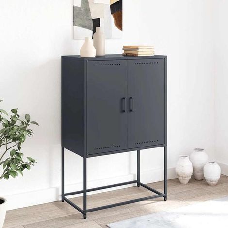Buffet de Cuisine en Acier Gris Foncé 68,5 x 38,5 x 107 cm – Meuble de Rangement Haut avec Portes pour Salle à Manger et Entrée (1/5)