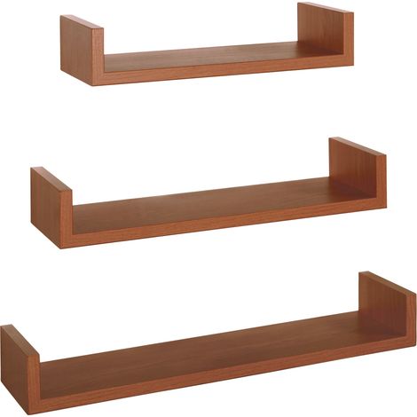 Set 3 Mensole da Parete 60-50-40x15,5x8 cm in Fibra di Legno Calamita Ciliegio (1/5)