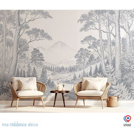Papier peint : Dune, Arbre et mer, Sud ouest, Aquarelle - Intissé - L.300 x H.280 cm - Vert blanc (1/3)