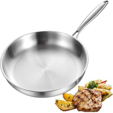 Sartén de acero inoxidable (28 cm/11 pulgadas), de 3 capas, completamente no tóxica, 100 % libre de contaminantes, se calienta rápidamente, ahorra un 20 % de energía, resistente al calor hasta 400 °C. (1/5)