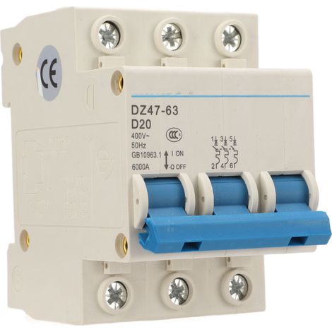 Disjoncteur miniature ignifugé tripolaire automatique pour immeuble de bureaux 400 V DZ47 63 20 A (1/5)