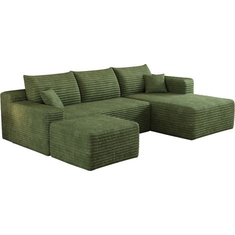 Sofá esquinero en L verde de 241 cm, tapizado de pana suave, estilo moderno minimalista, sin montaje (1/5)
