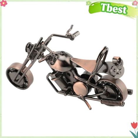 Tbest Ornement de moto Modèle de Moto en Métal, Sculpture en Fer Fabriquée à la Main avec Guidon et Roues Mobiles luminaire statue (1/5)
