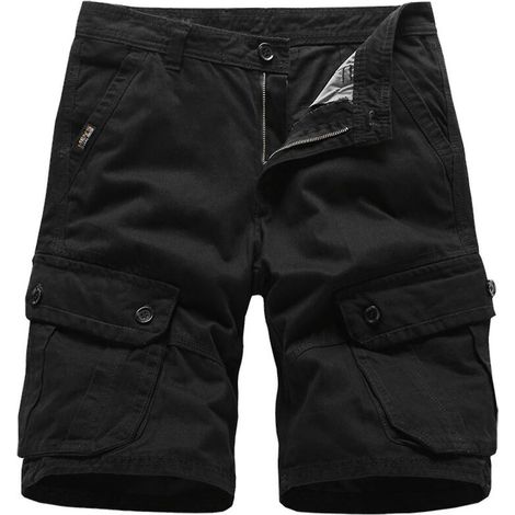 Short homme zippé ample multipoches, pantalon d'été - Taille 3XL - Noir (1/5)