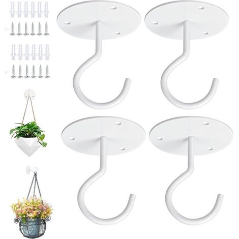 Set di 4 ganci da parete in metallo bianco per vasi di fiori da balcone, lanterne e mangiatoie per uccelli. (1/4)