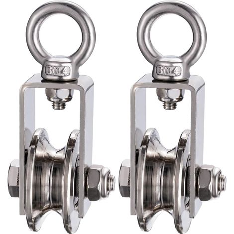 Lot de 2 poulies de 40 mm avec 2 roulements à billes - En acier inoxydable - Pour cordes de 8 mm - Charge maximale : 200 kg (1/5)