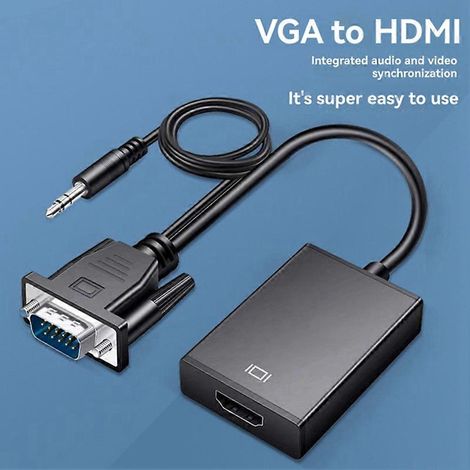 Adaptateur convertisseur VGA vers HDMI compatible avec convertisseur audio et alimentation AV, compatible PC, PS4/PS5, décodeur, TV, moniteur B (1/5)