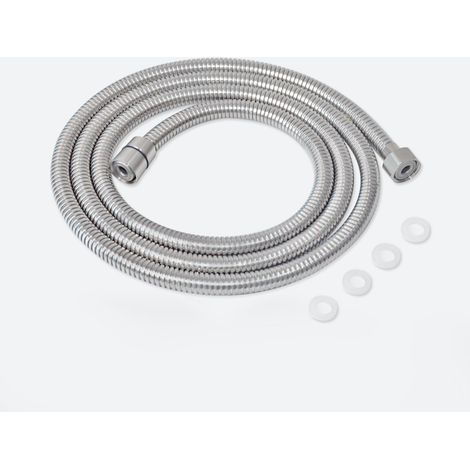 Tuyau de Douche 2m en Acier Inoxydable Flexible de Douche Universel Accessoires D'extension Tuyau D'eau Raccord Universel ½, chromé A3107N-2.0 (1/5)