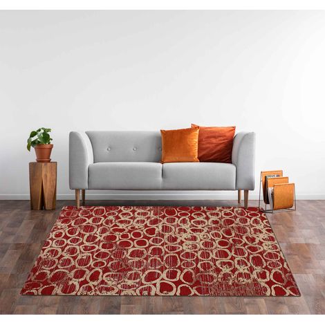 Tappeto Arredo Moderno Morbido in Ciniglia Ingresso Antiscivolo Prodotto Italiano Soggiorno Camera Salotto Disegni Piazzati Cotone Varie Misure Grande Esopo Rosso - 65x220 cm