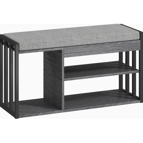 Banco zapatero con cojín y estantería de 3 niveles 86 x 30 x 45,5 cm madera y metal gris HOMVRA (1/5)