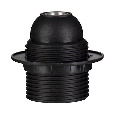 Douille pour ampoule E27 en thermoplastique – Chemise filetée avec bague – Noir – 141122 – Bailey