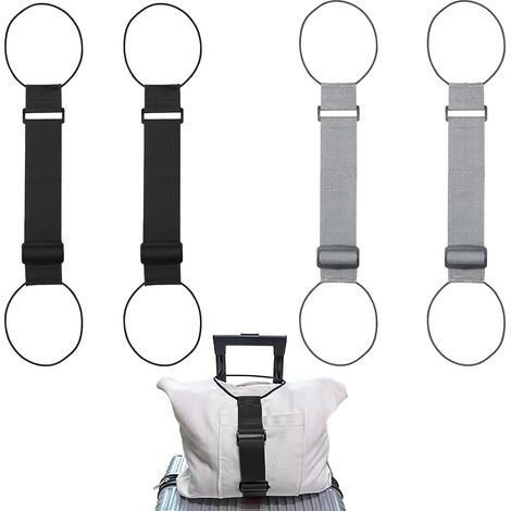 4er-Pack elastische Gepäckgurte, verstellbare Reisekoffergurte aus strapazierfähigem Polyester zum Sichern von Taschen und Zubehör, tragbare Gepäckgurte für Reisen (Schwarz, Grau) (1/5)