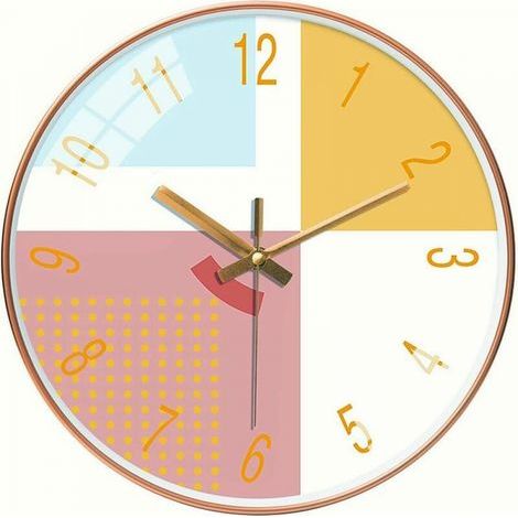 35cm Clock Gold Case Colorful Dial Wall Clock Silence Decorative Round Clock Battery Operated for Living Room Home Office School (1/4)