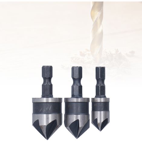 Ensemble de trois outils à chanfreiner hexagonaux à cinq lames à 90°, fraise à chanfreiner de 12 à 19 mm, fraise à fraiser, outil d'alésage pour le travail du bois (1/5)