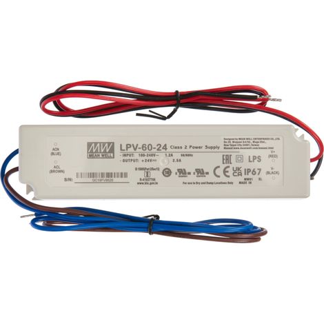 Alimentatore LED 60 W, 24 V, 2,5 A MeanWell, LPV-60-24 alimentatore di commutazione (1/4)