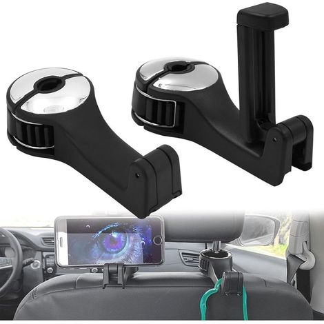 Gancio poggiatesta in 2 pezzi, gancio poggiatesta auto 2 in 1 con supporto per cellulare, tasca per sedile auto, organizer portatile, gancio appendiabiti (1/5)