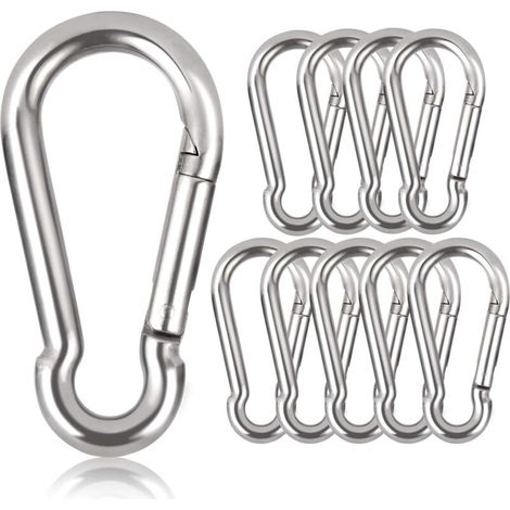Lot de 10 mousquetons porte-clés, 80 mm x φ8 mm, charge maximale : 250 kg (1/4)