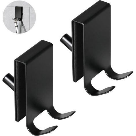 Ganchos puerta ducha cristal, 2 ganchos cara almohadilla EVA, Gancho acero inoxidable toallas, puertas ducha cristal marco 5-10 mm grosor, negro (1/5)