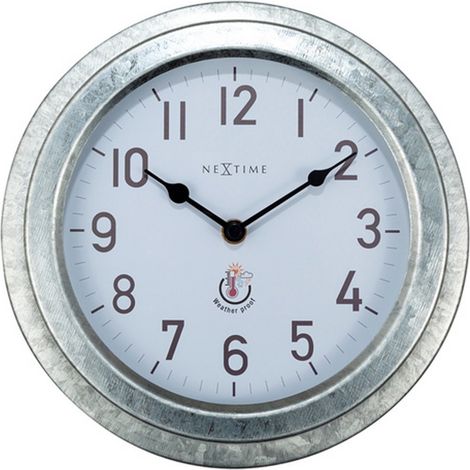 NeXtime Wanduhr Poppy Metall silber Ø 22 cm für Innen und Außen Gartenuhr (1/5)