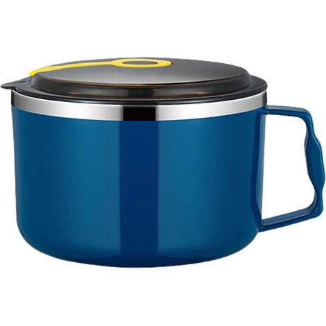 Bols à nouilles instantanées, bols à céréales avec couvercle et poignée, bols à soupe, bols à ramen en acier inoxydable pour soupe, fruits, voyages, chambre d'étudiant, cuisson instantanée-Blue