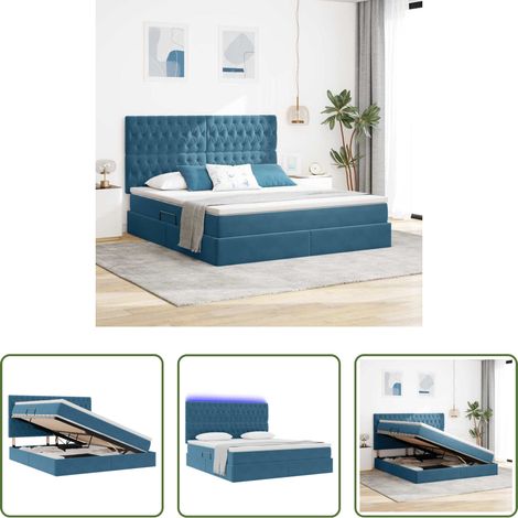 LED-Bett - Bett mit Stauraum und LED mit LED Dunkelblau 160 x 200 cm Samt (1/5)