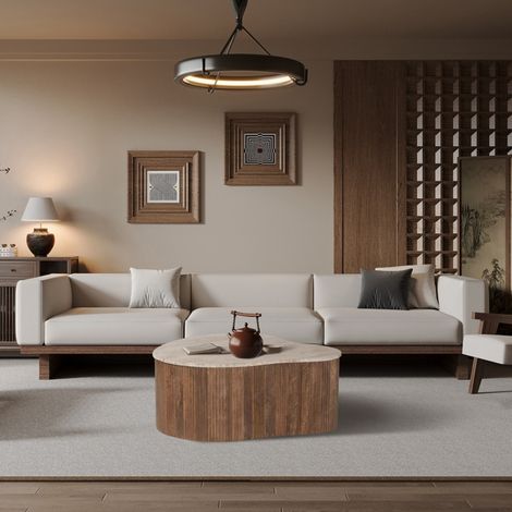 Table basse en bois massif avec plateau en travertin LUPA (1/5)