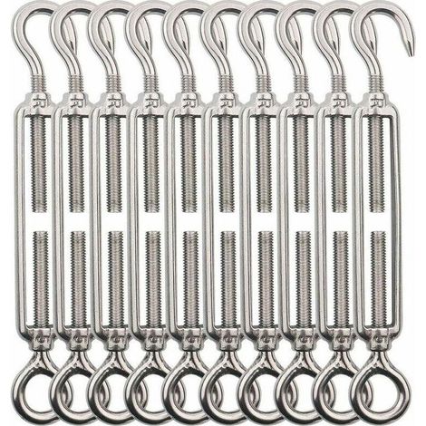 Tendeur Cable Crochet M5 (Crochet et oeil). Tendeur Fil Acier / Tendeur Cable Inox en Acier Inoxydable 304 Pour Fil a linge. Cable Acier. Corde Acier -10 Pièces (1/5)