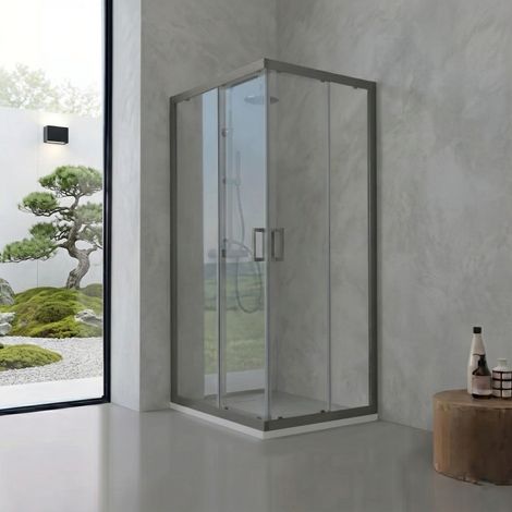 Box Doccia 80X80x190 Cm Con Profili Gun Metal E Cristallo Trasparente  City