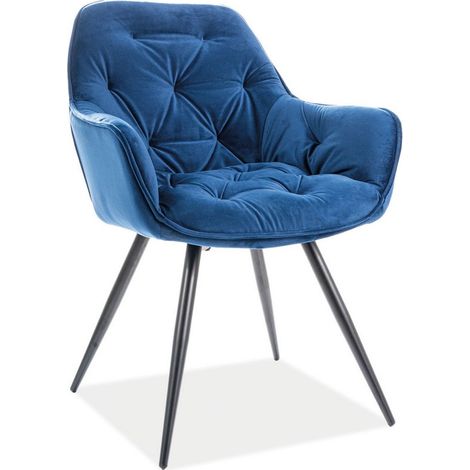 Chaise design métal noir et velours bleu marine Umexa (1/5)