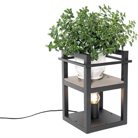 Industrial Table Lamp Black with Wood - Cage Rack