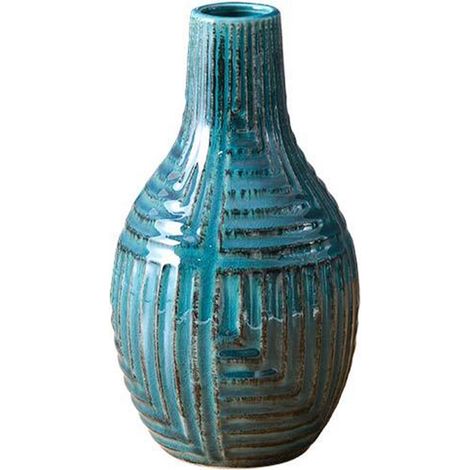 2 Vases en céramique, couleur turquoise, finition émaillée à la main, motif moderne, pour décoration intérieure (1/5)