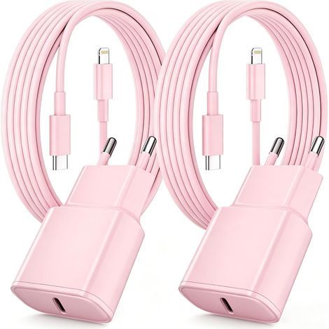 Schnellladegerät für iPhone, 2er-Pack PD 3.0 USB-C-Stecker mit 2 m Lightning-Kabel für iPhone 14/14 Pro/13/13 Mini/13 Pro/13 Pro Max/12/12 Pro/12 Pro Max/11/11 Pro/11 Pro Max (Pink) (1/5)